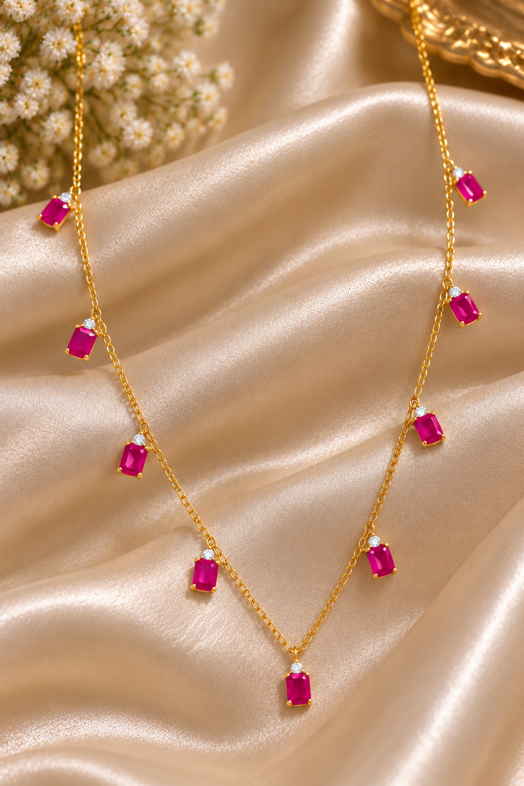 14K Gold Hallmarked With Natural Ruby Chain