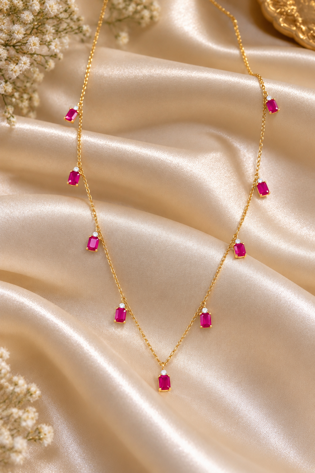 14K Gold Hallmarked With Natural Ruby Chain