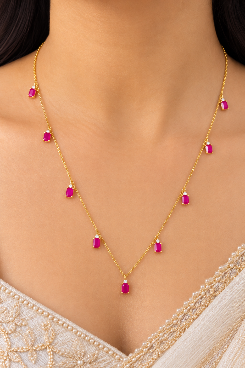 14K Gold Hallmarked With Natural Ruby Chain