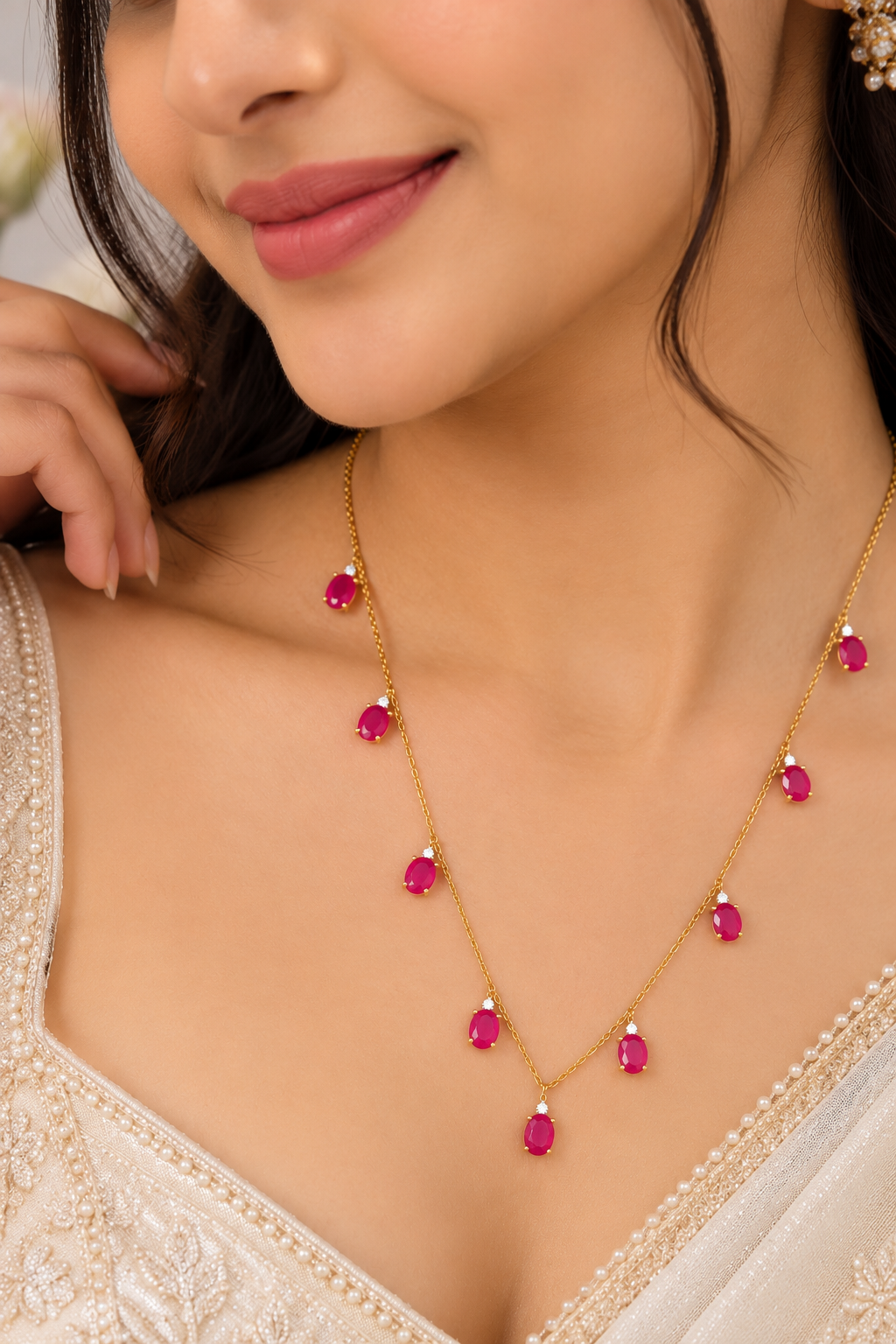 14K Gold Hallmarked With Natural Ruby Chain