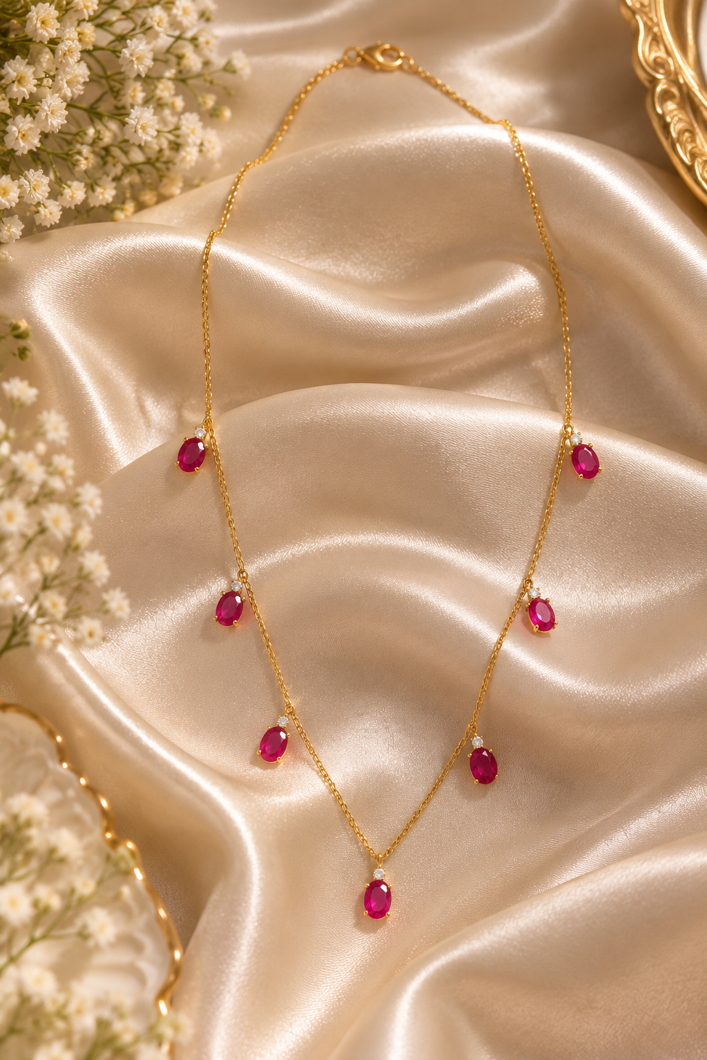 14K Gold Hallmarked With Natural Ruby Chain