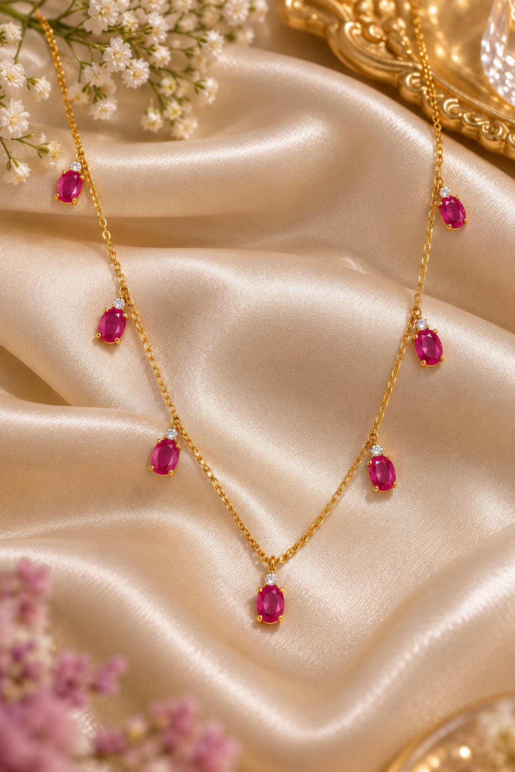 14K Gold Hallmarked With Natural Ruby Chain