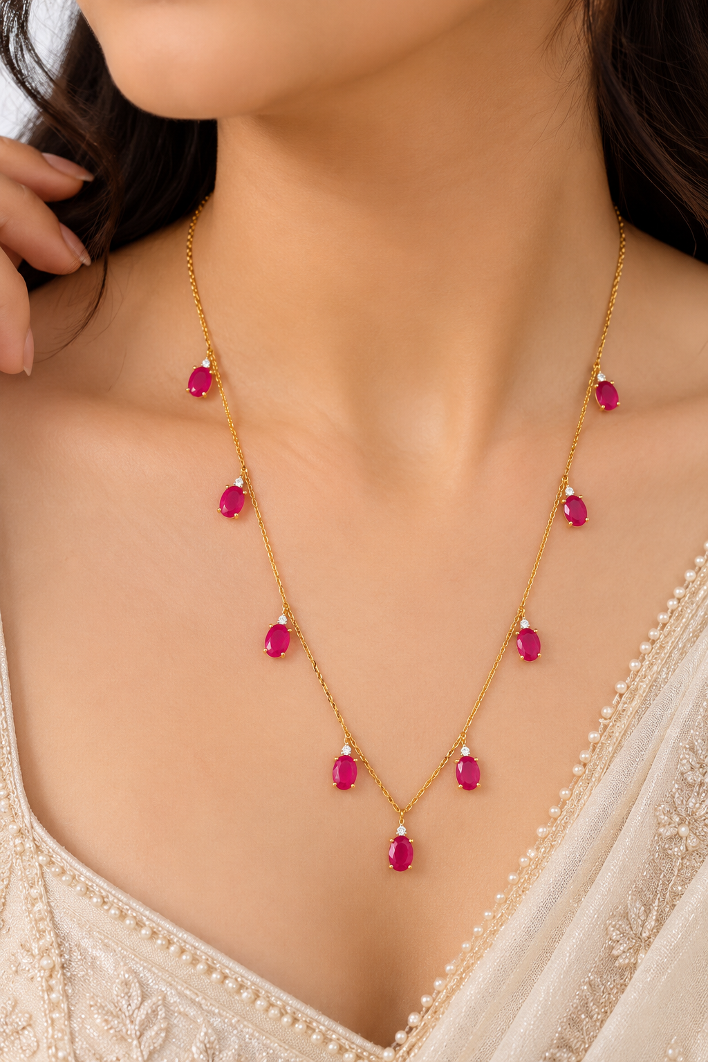 14K Gold Hallmarked With Natural Ruby Chain