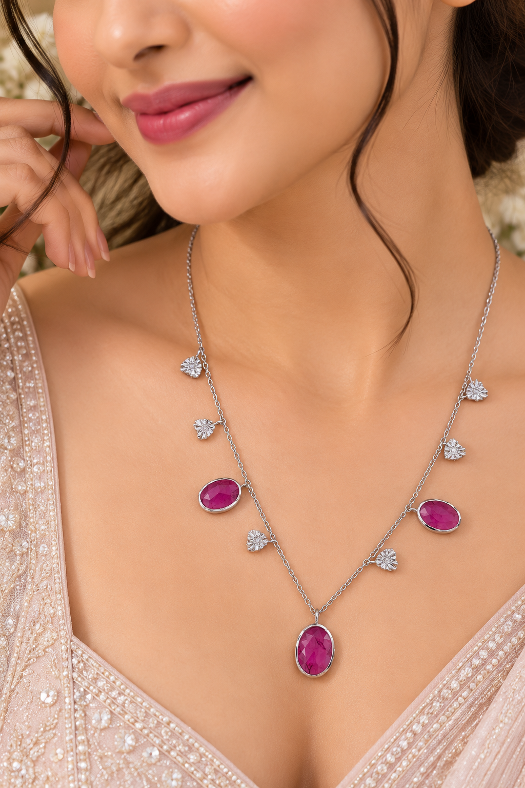 14K Gold Hallmarked With Natural Ruby Chain