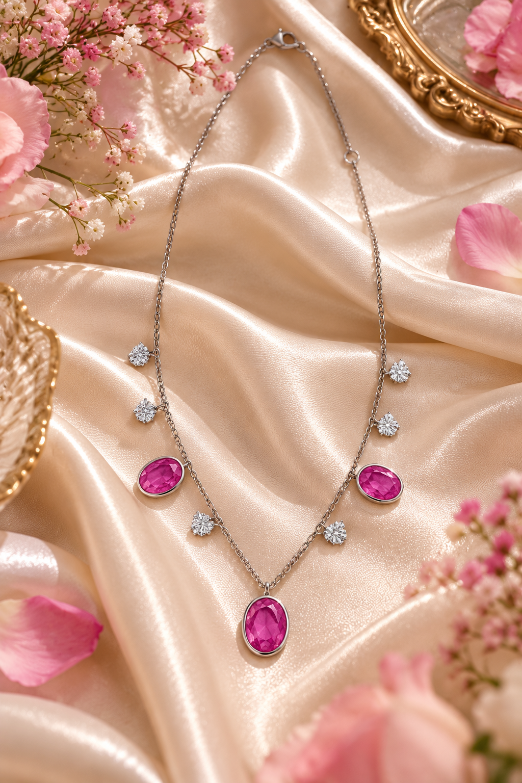 14K Gold Hallmarked With Natural Ruby Chain