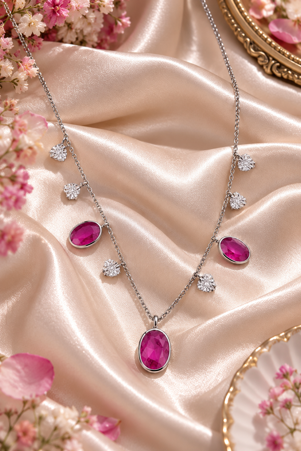 14K Gold Hallmarked With Natural Ruby Chain