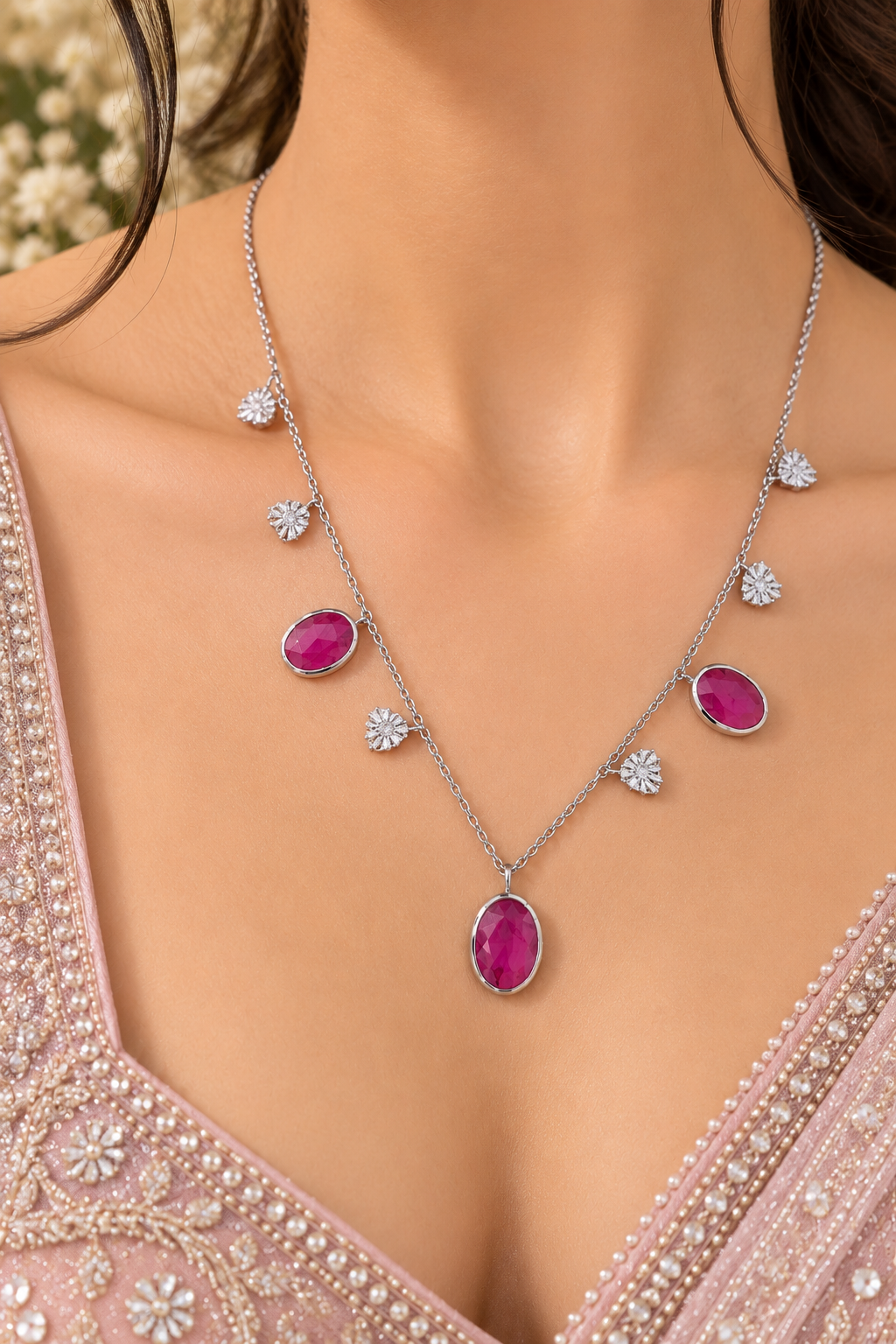 14K Gold Hallmarked With Natural Ruby Chain
