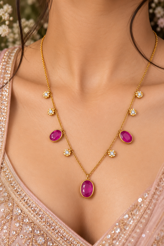 14K Gold Hallmarked With Natural Ruby Chain