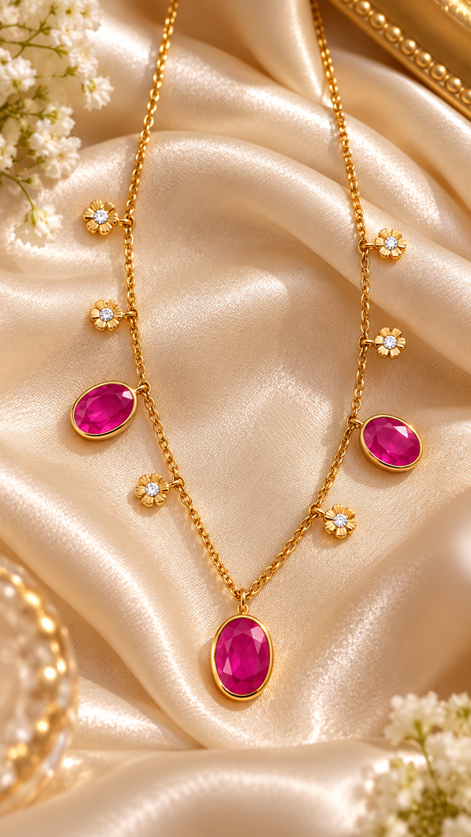 14K Gold Hallmarked With Natural Ruby Chain