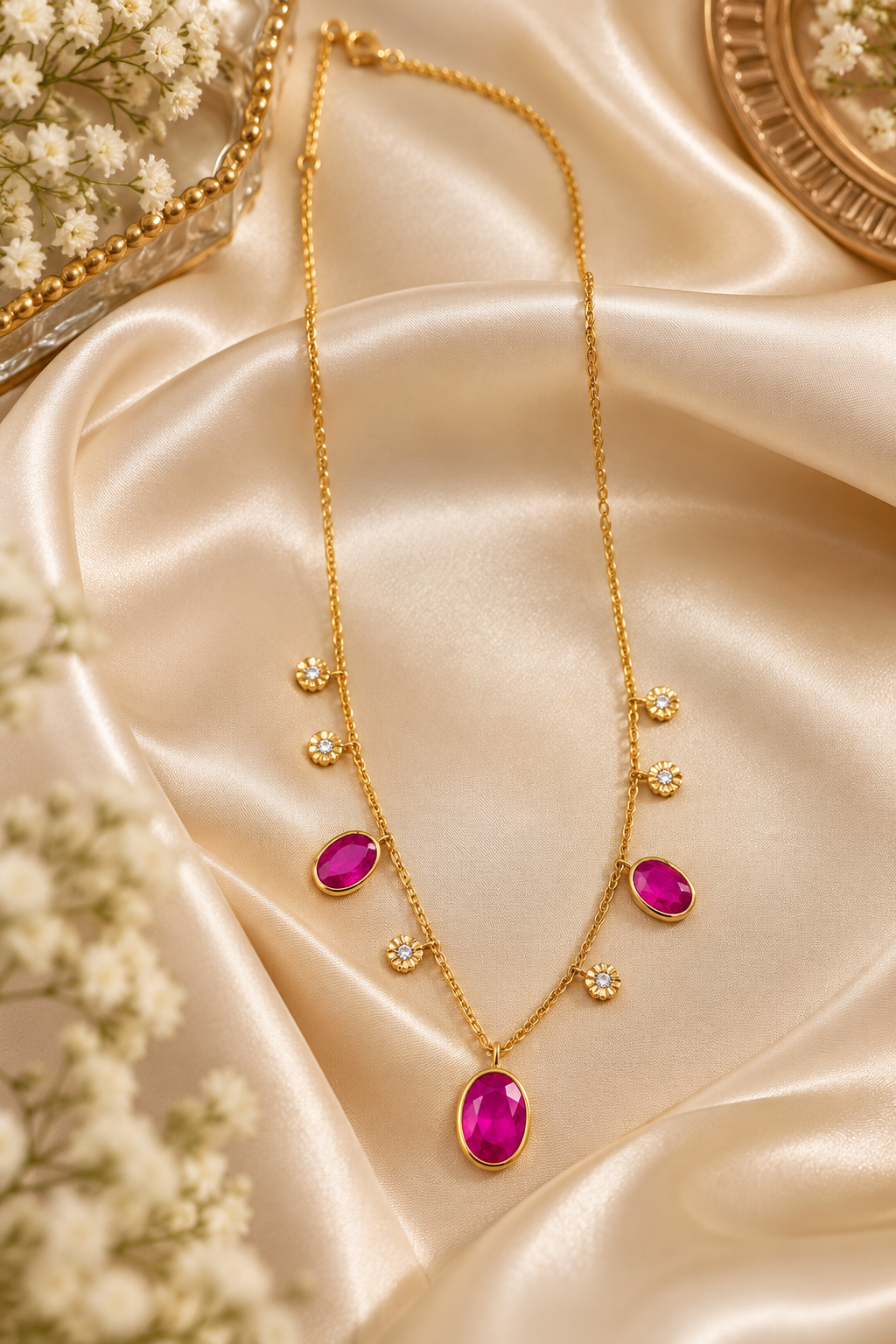 14K Gold Hallmarked With Natural Ruby Chain