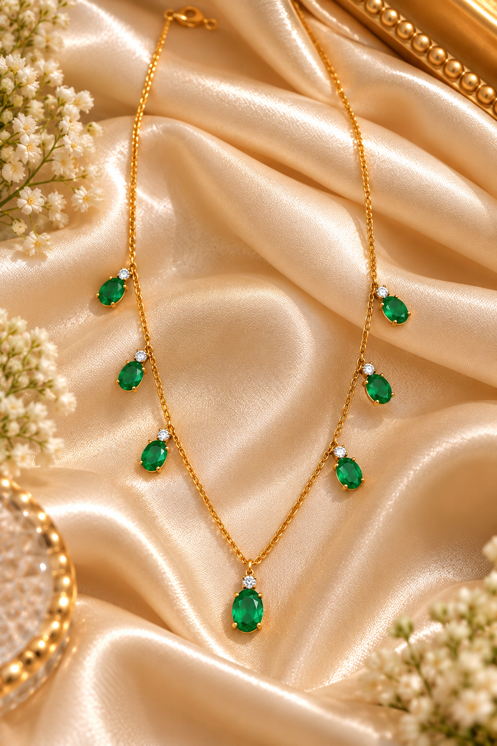 14K Gold Hallmarked With Natural Emerald Chain