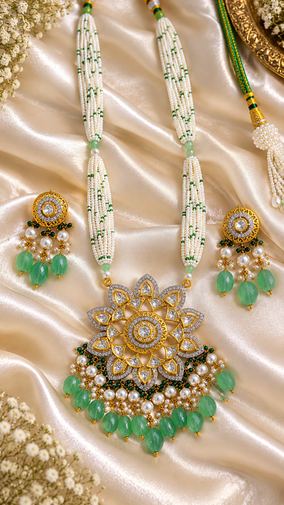 14K Gold Hallmarked Diamond Polki Necklace Jewelry