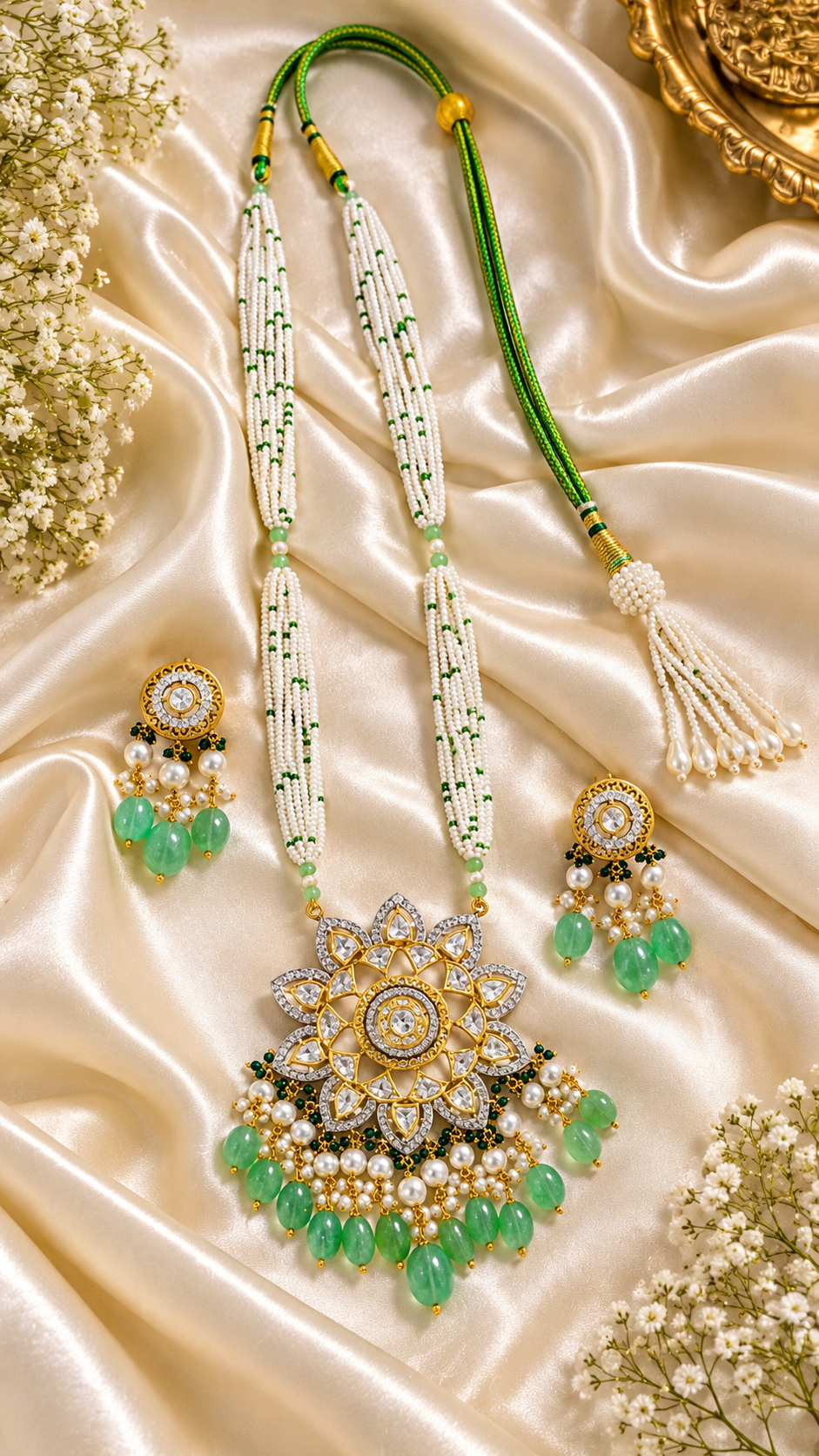 14K Gold Hallmarked Diamond Polki Necklace Jewelry