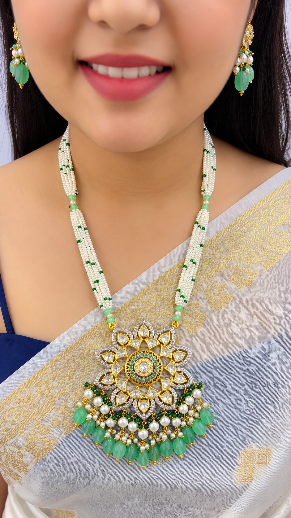14K Gold Hallmarked Diamond Polki Necklace Jewelry
