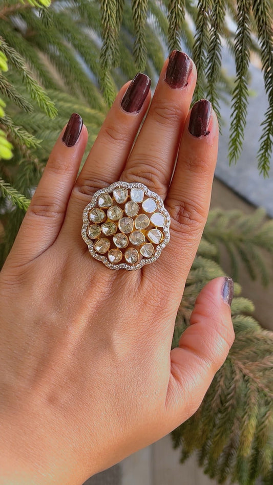 14K BIS Gold Hallmarked Diamond Polki Ring