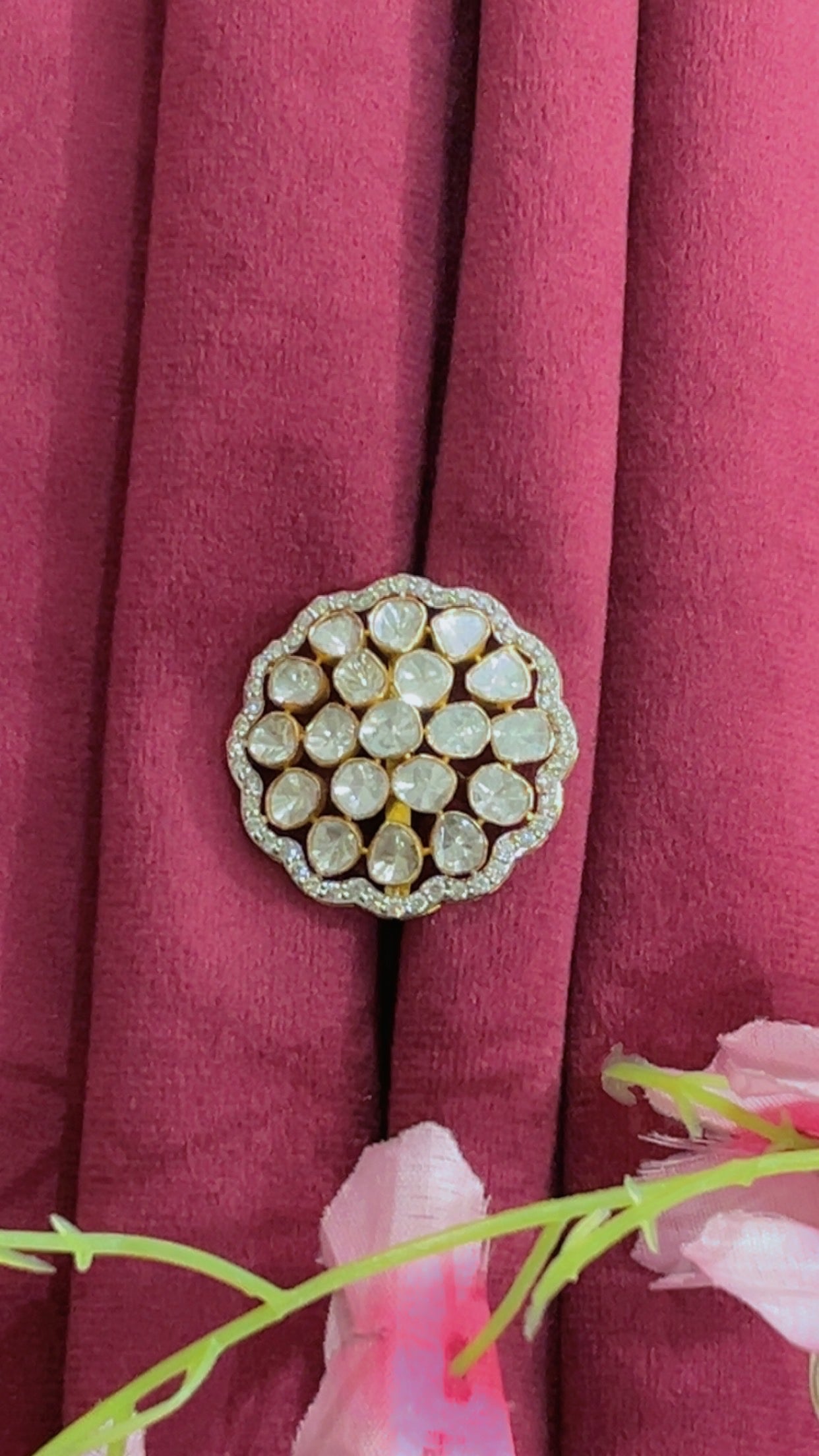 14K BIS Gold Hallmarked Diamond Polki Ring