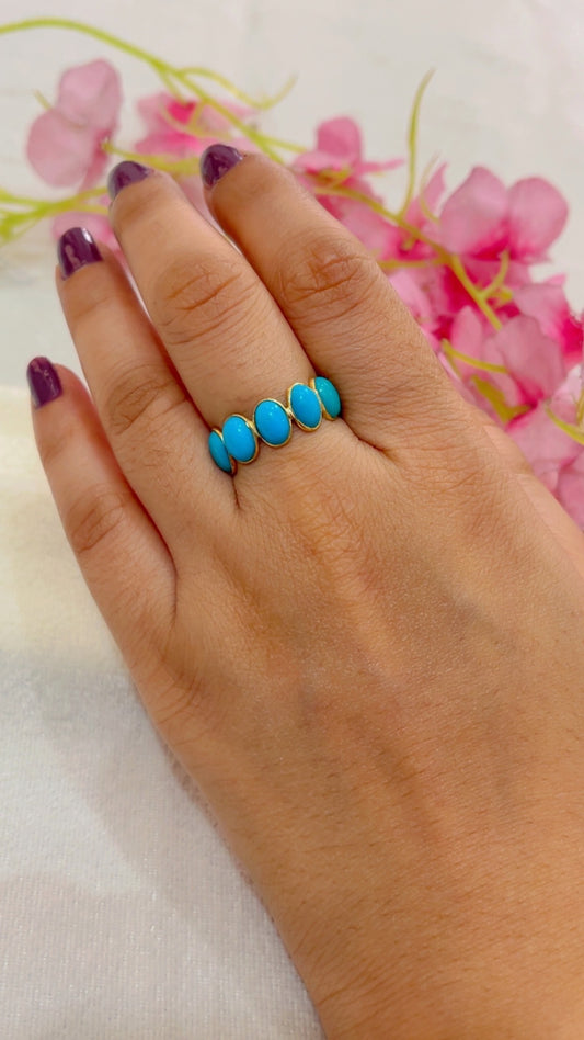 14K Gold Hallmarked Natural Turquoise Ring