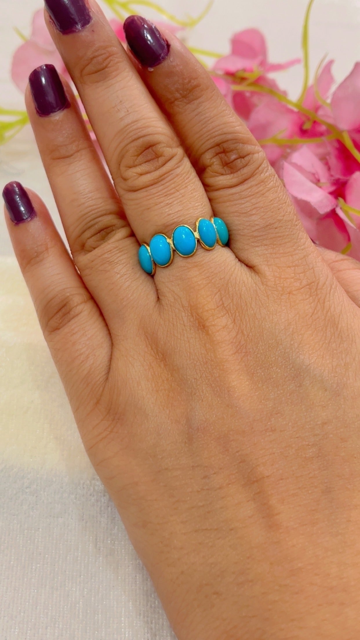 14K Gold Hallmarked Natural Turquoise Ring
