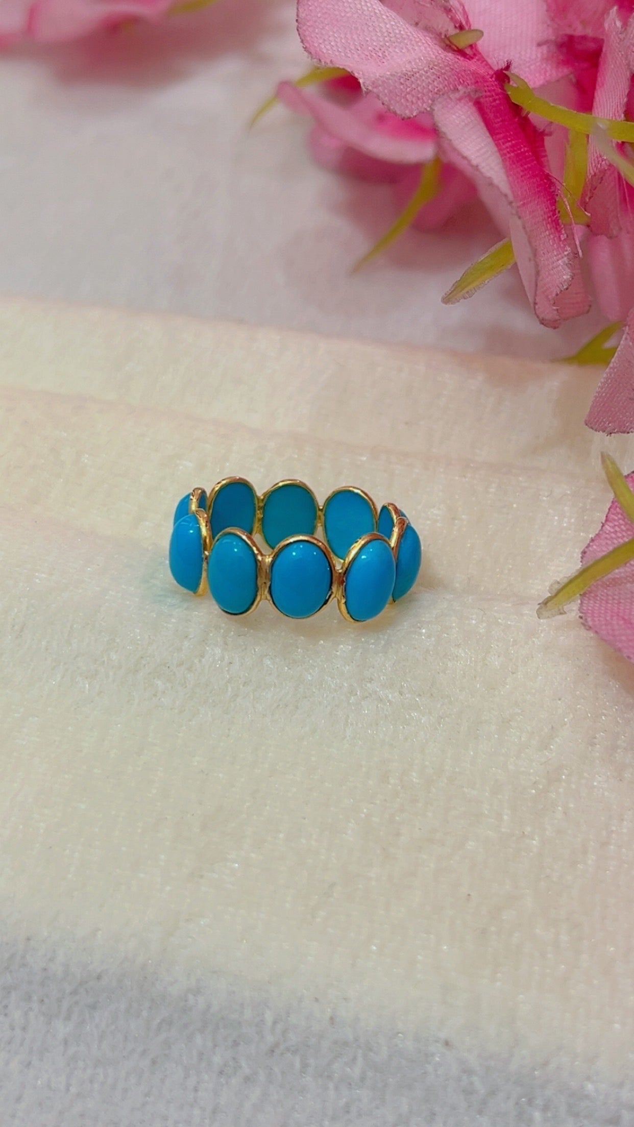 14K Gold Hallmarked Natural Turquoise Ring