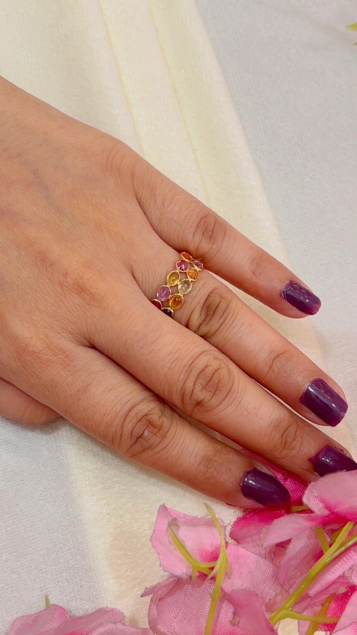 14K Gold Hallmarked Natural Multi Sapphire Ring