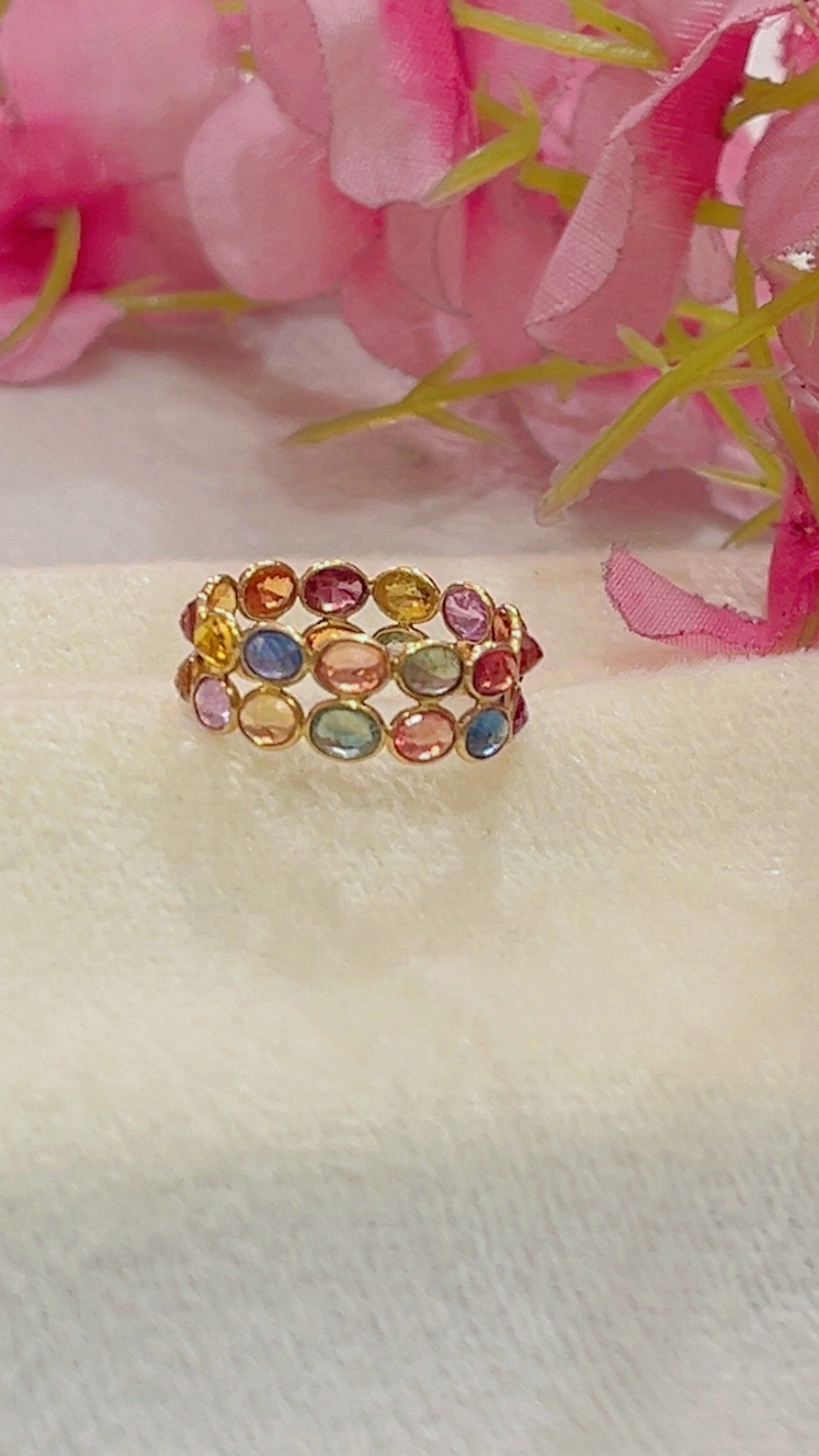 14K Gold Hallmarked Natural Multi Sapphire Ring