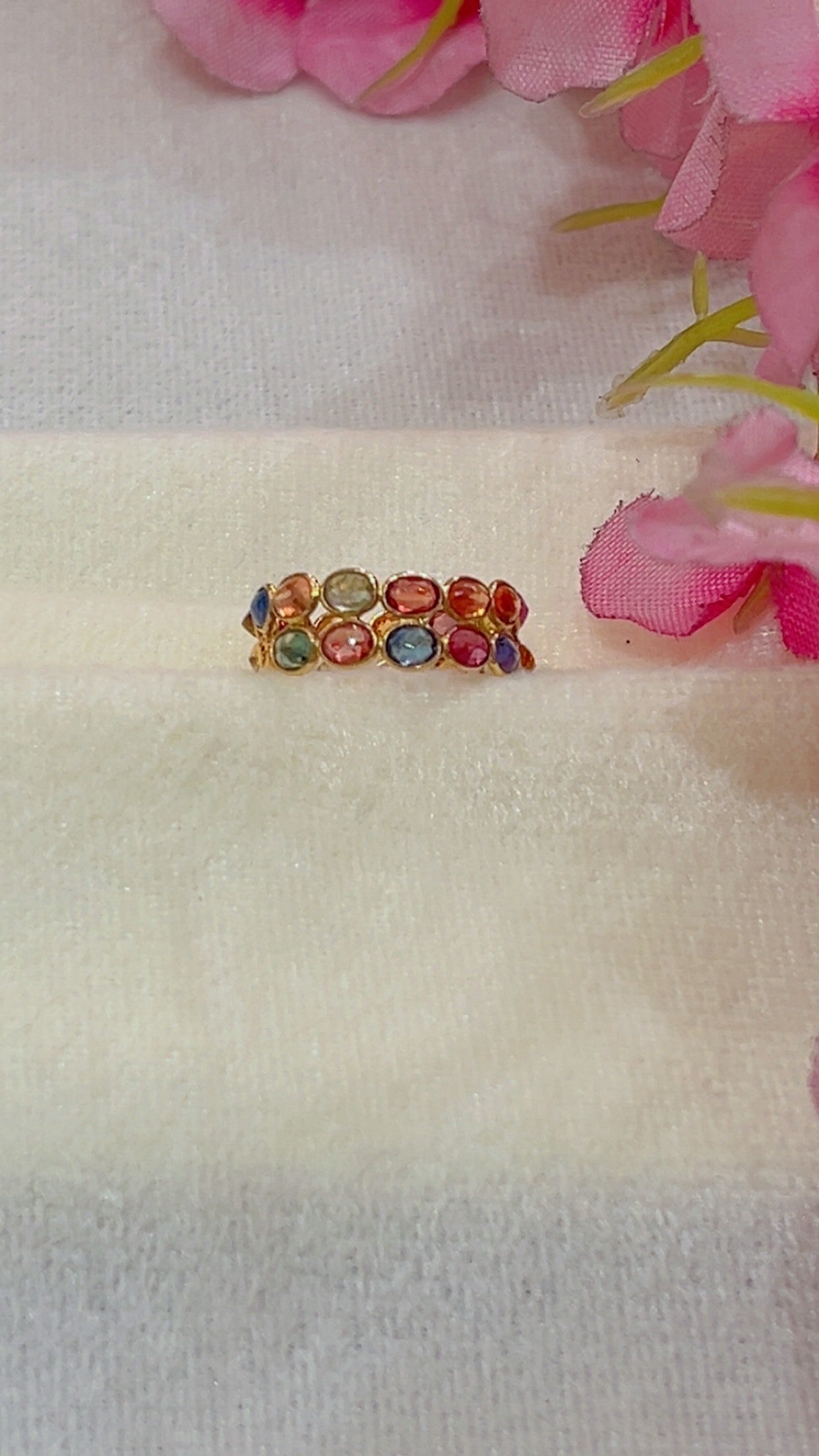 14K Gold Hallmarked Natural Multi Sapphire Ring