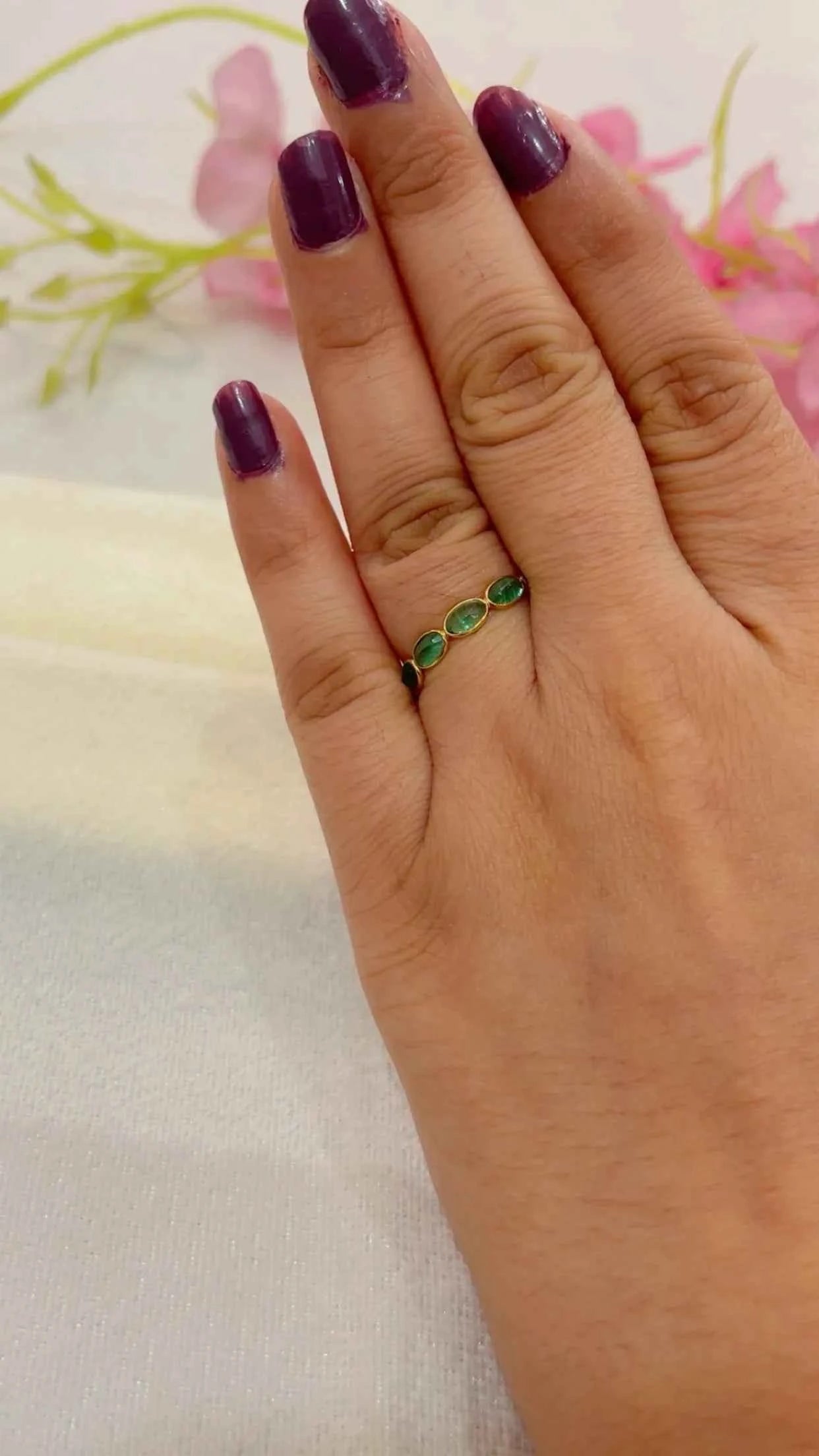 14K Gold Hallmarked Natural Emerald Ring