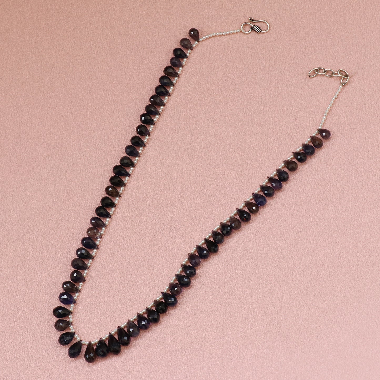 Natural Iolite Gemstone Beaded Drops Necklace