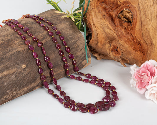 Natural Ruby Gemstone Beads Necklace