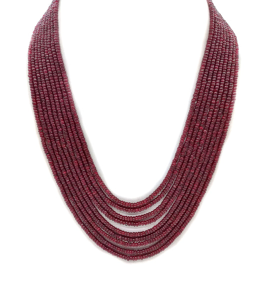 Natural Ruby Rondelle Smooth Gemstone Beads Necklace