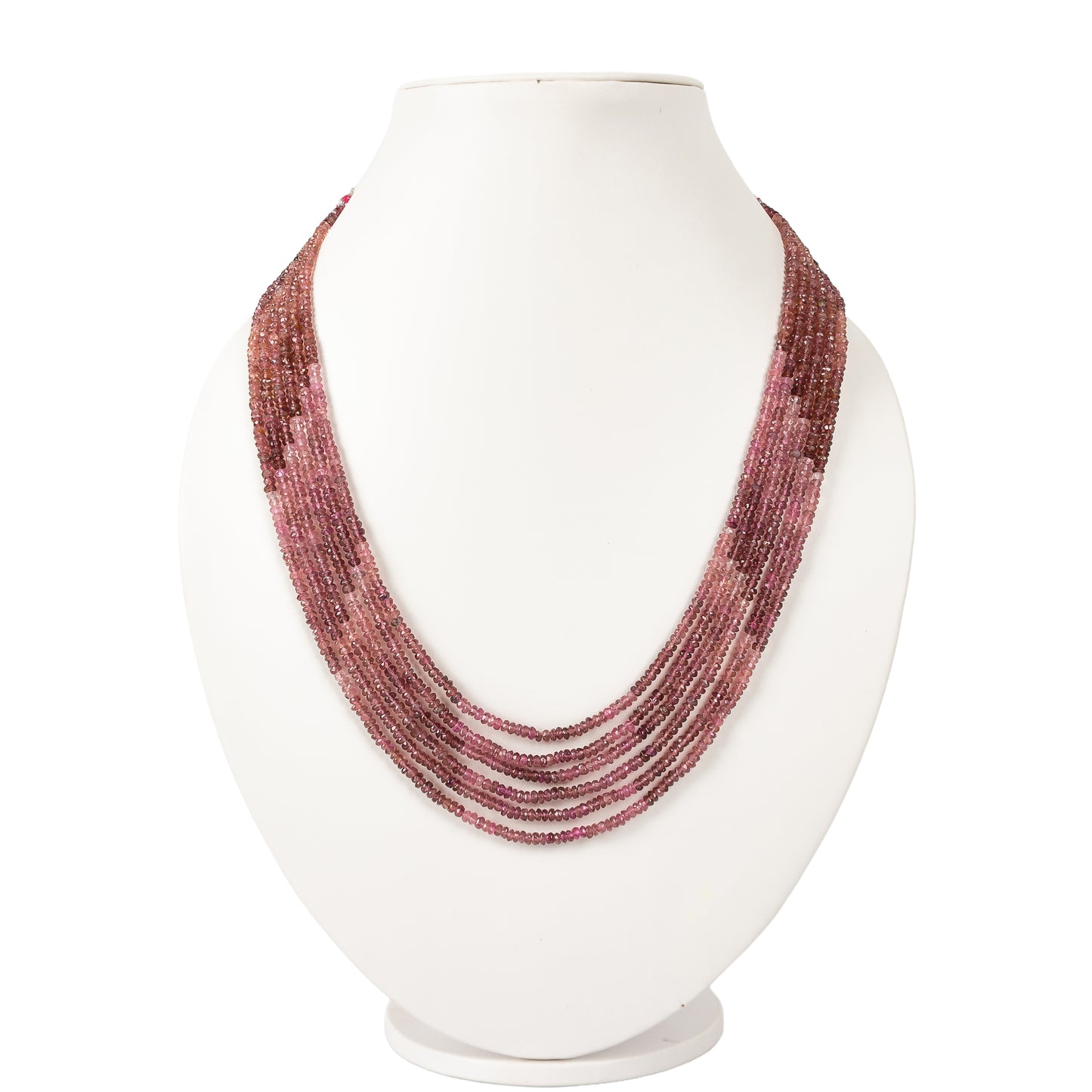 Natural Pink Tourmaline Gemstone Rondelle Faceted Beads Necklace