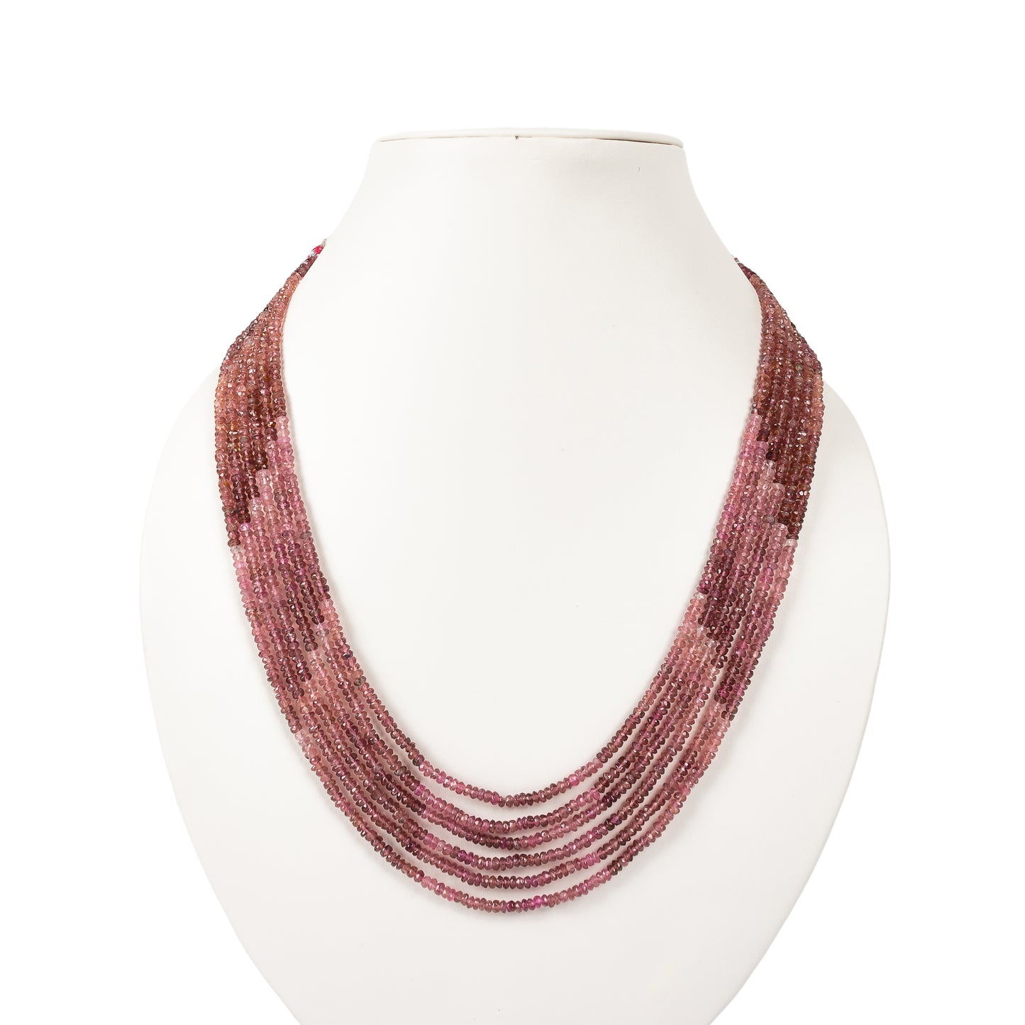 Natural Pink Tourmaline Gemstone Rondelle Faceted Beads Necklace