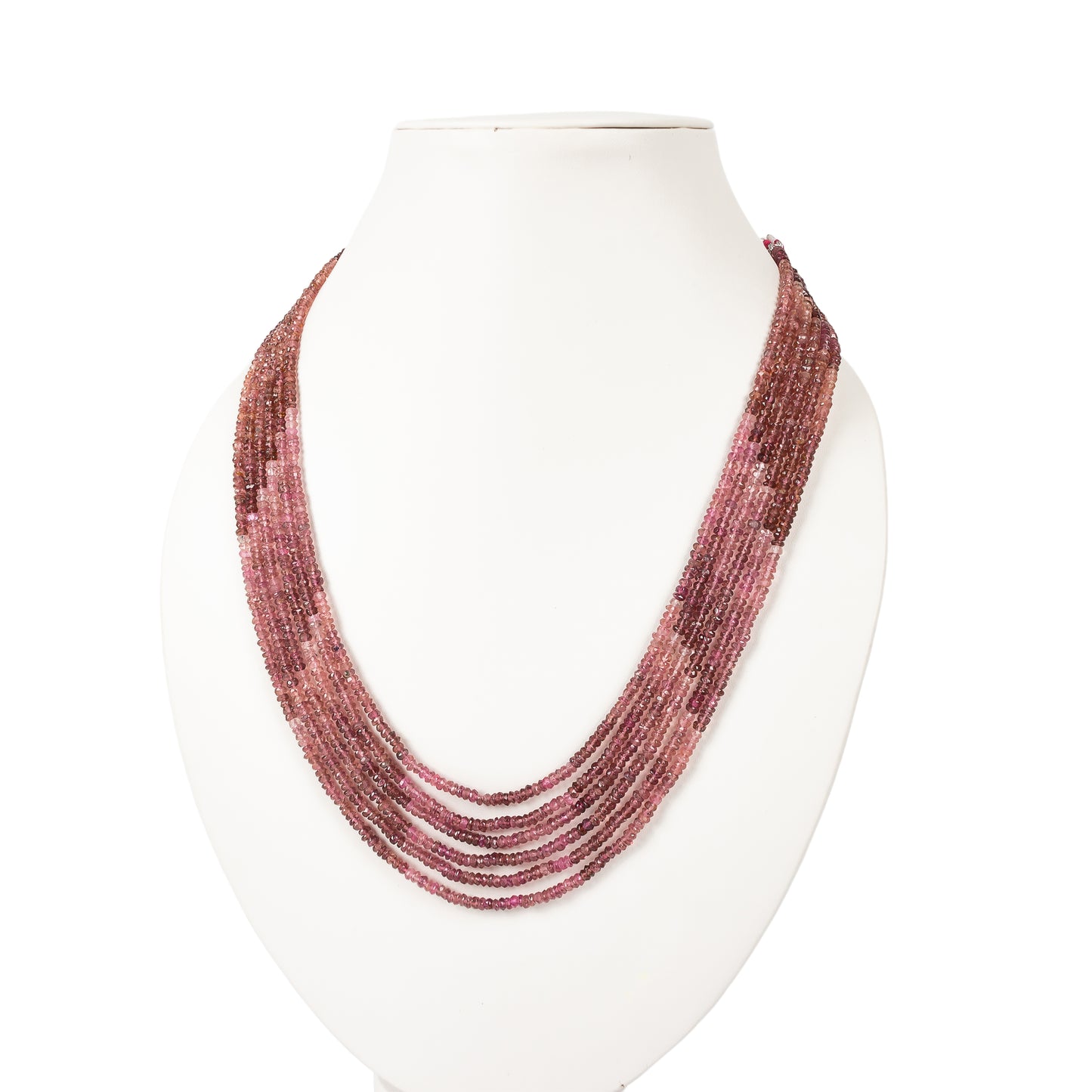 Natural Pink Tourmaline Gemstone Rondelle Faceted Beads Necklace