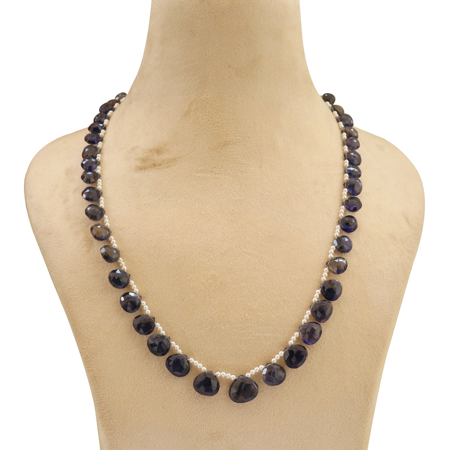Natural Iolite Gemstone Heart Beaded Necklace
