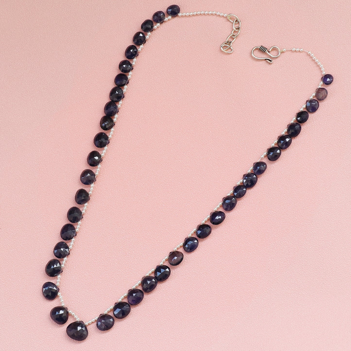 Natural Iolite Gemstone Heart Beaded Necklace